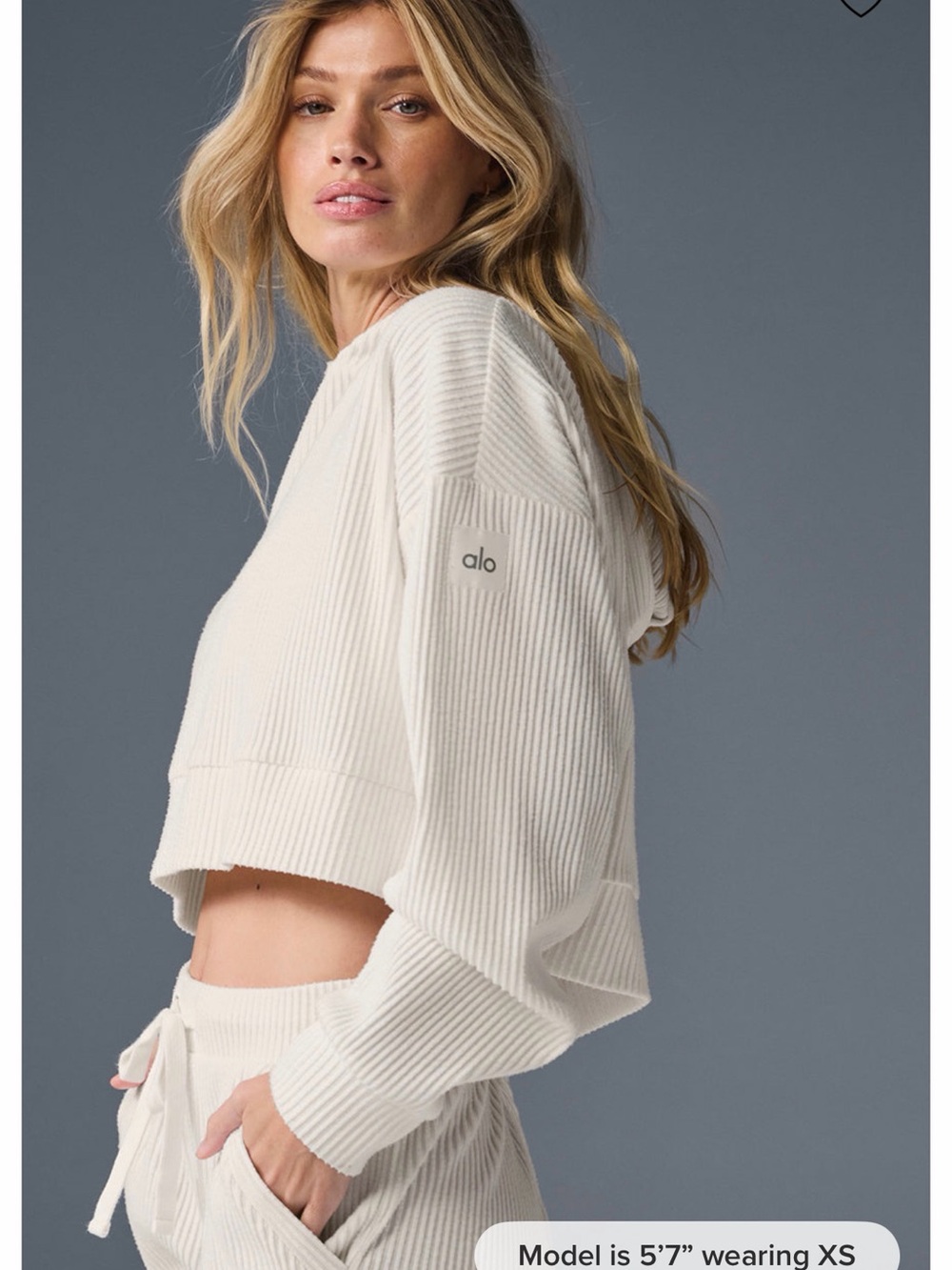 Alo Yoga Women's Ivory Muse Ribbed Cropped Hoodie